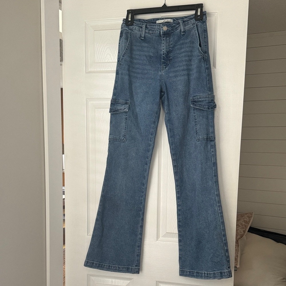 Kancan Blue Cargo Flare Leg Jeans